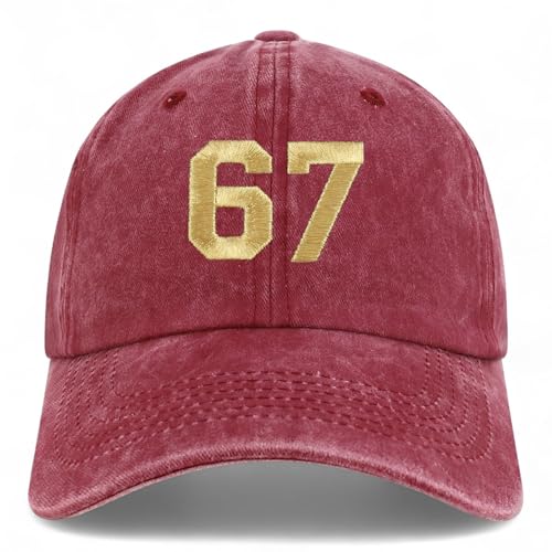 Trendy Apparel Shop Number 67 Gold Thread Embroidered Pigment Dyed Cotton Baseball Cap