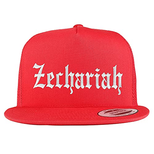 Trendy Apparel Shop Zechariah Old English 5 Panel Flatbill Trucker Cap