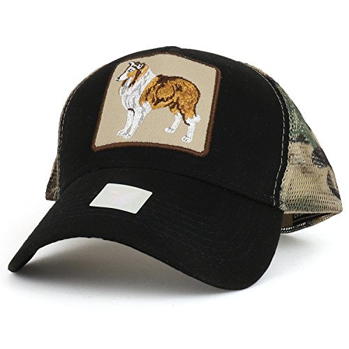 Trendy Apparel Shop Rough Collie Dog Embroidered Mesh Back Cotton Trucker Cap