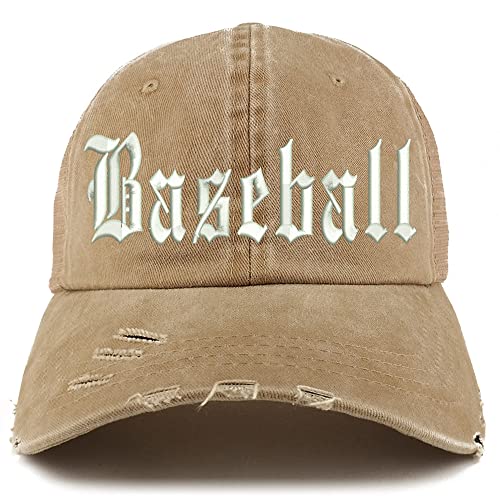 Trendy Apparel Shop Old English Baseball Frayed Bill Trucker Mesh Back Cap