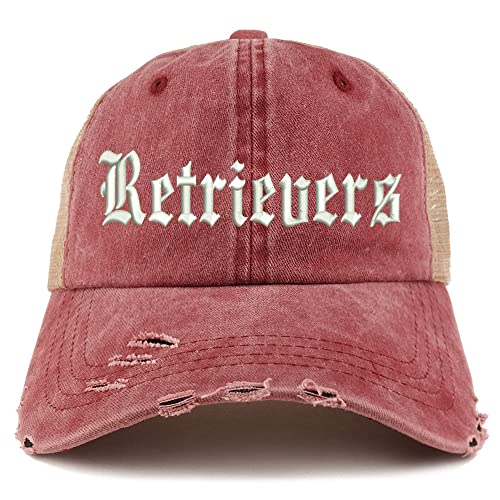 Trendy Apparel Shop Old English Retrivers Frayed Bill Trucker Mesh Back Cap