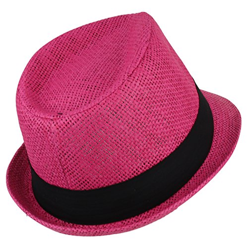 Trendy Apparel Shop Kid's Lightweight Straw Fedora Hat with Hat Band