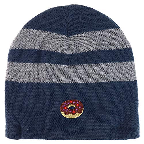 Trendy Apparel Shop Donut Embroidered Fleece Lined Striped Short Beanie