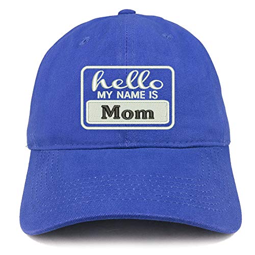 Trendy Apparel Shop Hello My Name is Mom Soft Crown 100% Brushed Cotton Cap