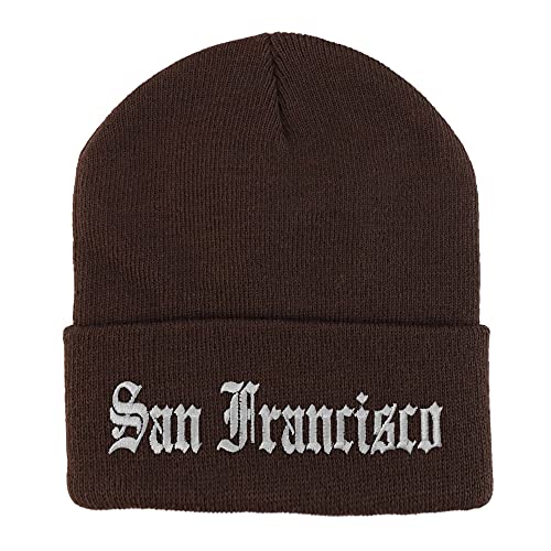 Trendy Apparel Shop San Francisco Old English Embroidered Long Cuff Beanie