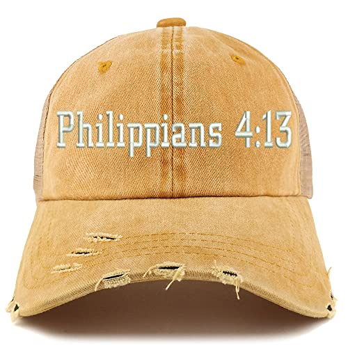 Trendy Apparel Shop Philippians 4:13 Frayed Bill Trucker Mesh Back Cap