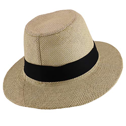 Trendy Apparel Shop Men's Paper Woven Flat Brim Summer Fedora Hat