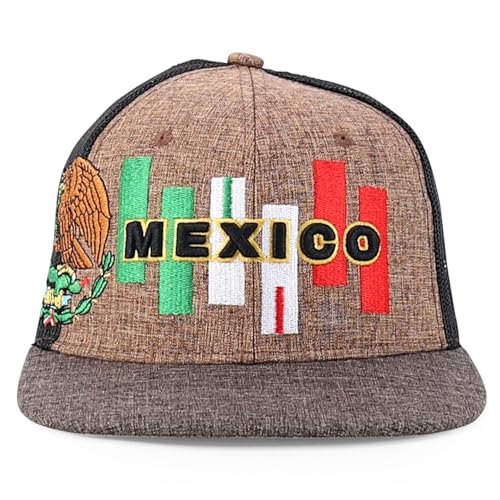 Trendy Apparel Shop 6 Panel Structured 3D Mexico Embroidered Flatbill Snapback Turcker Cap