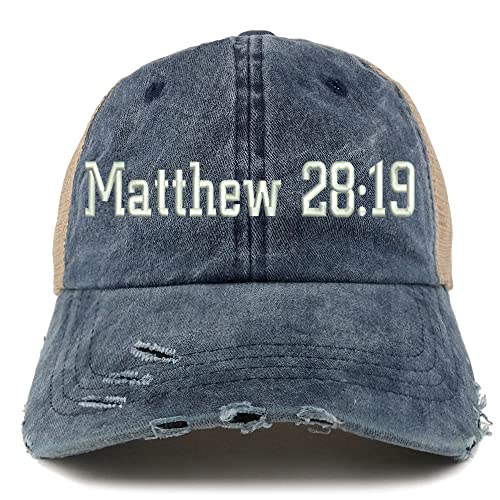 Trendy Apparel Shop Matthew 28:19 Frayed Bill Trucker Mesh Back Cap