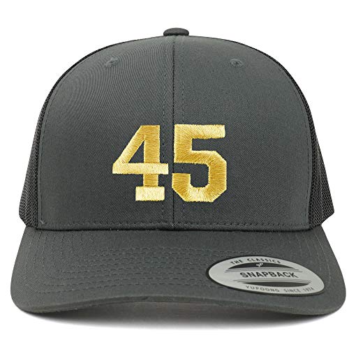 Trendy Apparel Shop Number 45 Gold Thread Embroidered Retro Trucker Mesh Cap