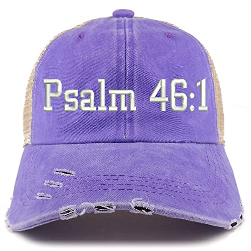 Trendy Apparel Shop Psalm 46:1 Frayed Bill Trucker Mesh Back Cap