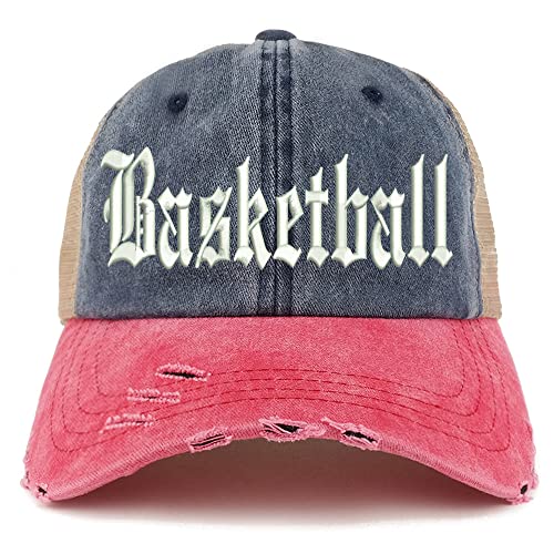 Trendy Apparel Shop Old English Basketball Frayed Bill Trucker Mesh Back Cap
