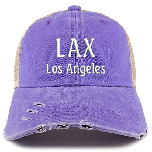 Trendy Apparel Shop LAX Los Angeles Embroidered Frayed Bill Trucker Mesh Back Cap