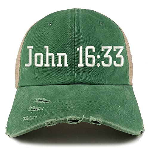 Trendy Apparel Shop John 16:33 Frayed Bill Trucker Mesh Back Cap