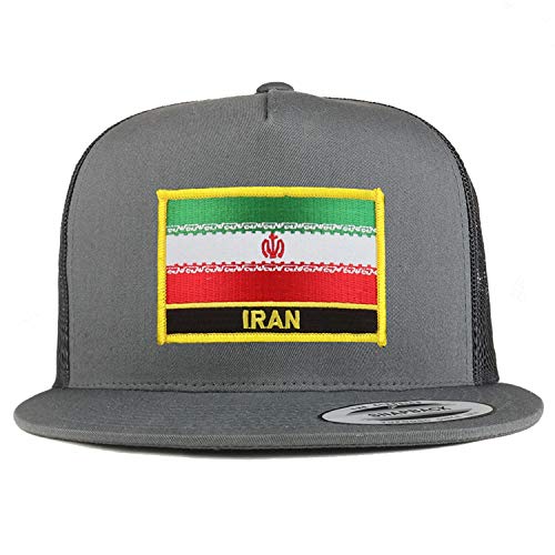 Trendy Apparel Shop Flexfit XXL Iran Flag 5 Panel Flatbill Trucker Mesh Snapback Cap