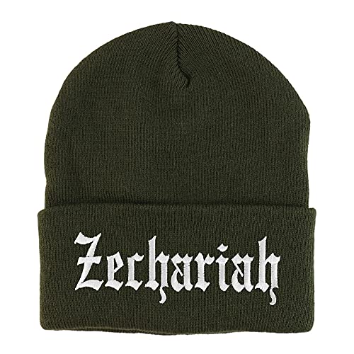 Trendy Apparel Shop Zechariah Old English Embroidered Long Cuff Beanie