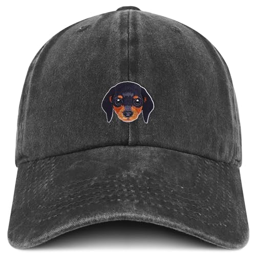 Trendy Apparel Shop Dachshund Embroidered Patch Pigment Dyed Soft Cotton Baseball Cap