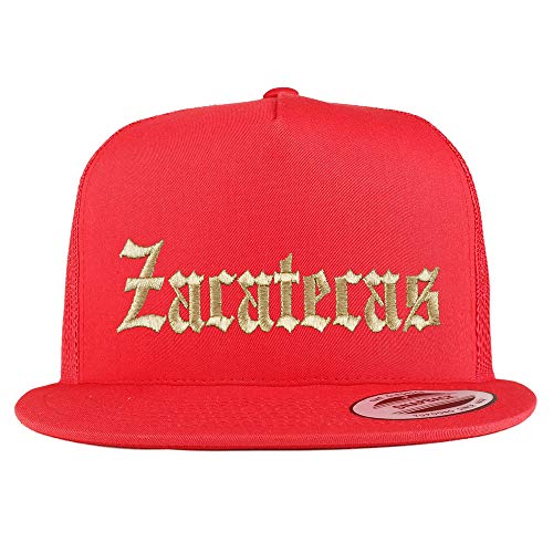 Trendy Apparel Shop Old English Zacatecas Gold Embroidered 5 Panel Flatbill Trucker Mesh Cap