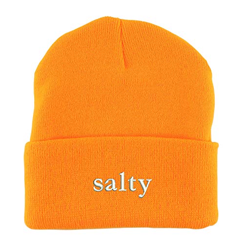 Trendy Apparel Shop Salty Embroidered Made in USA Cuff Folded Acylic Knit Winter Beanie Hat