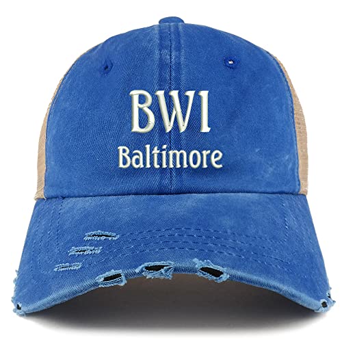 Trendy Apparel Shop BWI Baltimore Embroidered Frayed Bill Trucker Mesh Back Cap