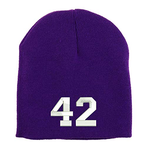 Trendy Apparel Shop Number 42 Collegiate Varsity Font Embroidered Made in USA Short Acrylic Knit Winter Beanie Hat
