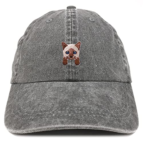 Trendy Apparel Shop Siamese Cat Kitten Patch Pigment Dyed Washed Baseball Cap