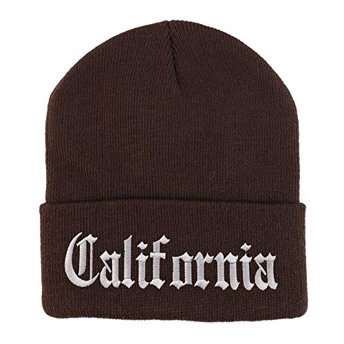Trendy Apparel Shop California State Old English Embroidered Long Cuff Beanie