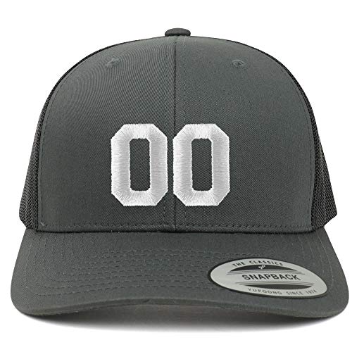 Trendy Apparel Shop Number 00 White Thread Embroidered Retro Trucker Mesh Cap