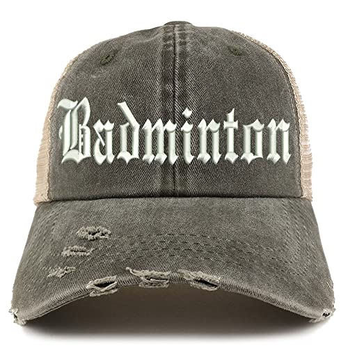 Trendy Apparel Shop Old English Badminton Frayed Bill Trucker Mesh Back Cap