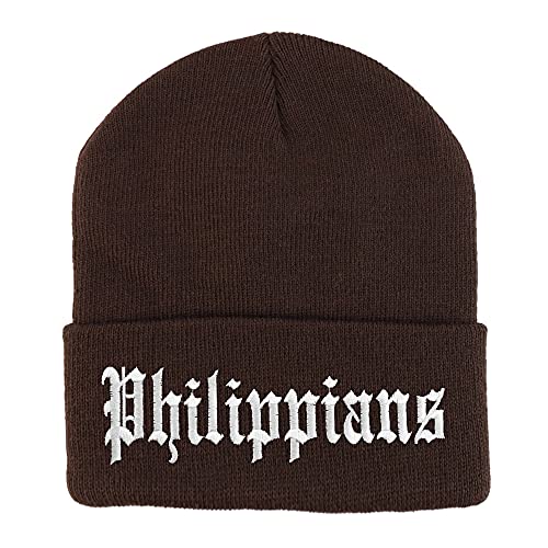 Trendy Apparel Shop Philippians Old English Embroidered Long Cuff Beanie