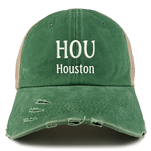 Trendy Apparel Shop HOU Houston Embroidered Frayed Bill Trucker Mesh Back Cap