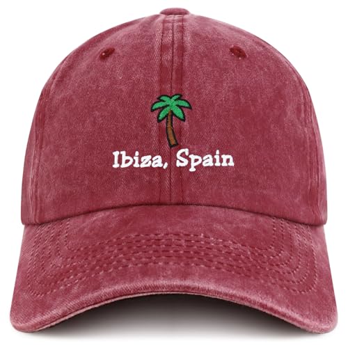 Trendy Apparel Shop Ibiza Spain with Palm Tree Embroidered Pigment Dyed Cotton Baseball Cap