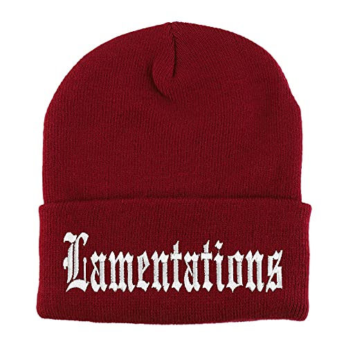 Trendy Apparel Shop Lamentations Old English Embroidered Long Cuff Beanie
