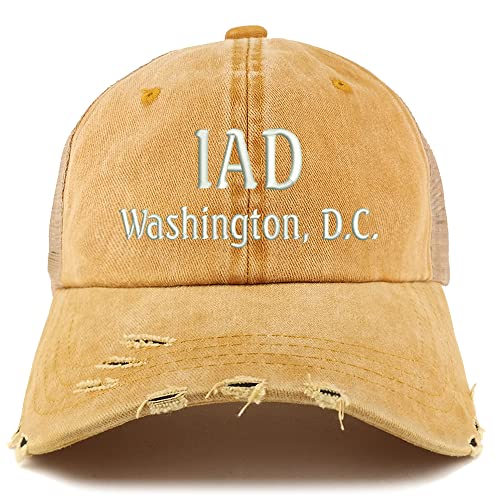 Trendy Apparel Shop IAD Washington DC Embroidered Frayed Bill Trucker Mesh Back Cap