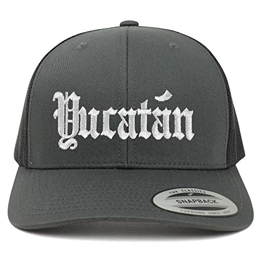 Trendy Apparel Shop Old English Yucatan White Embroidered Retro Trucker Mesh Cap