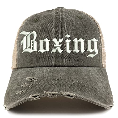 Trendy Apparel Shop Old English Boxing Frayed Bill Trucker Mesh Back Cap