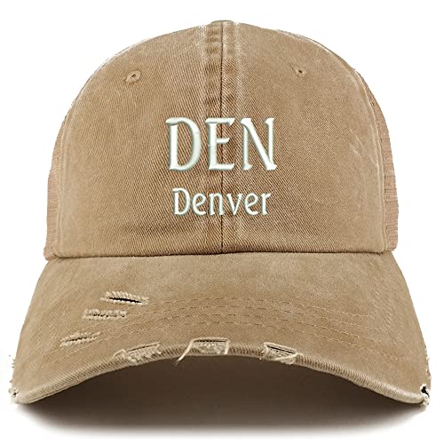 Trendy Apparel Shop DEN Denver Embroidered Frayed Bill Trucker Mesh Back Cap