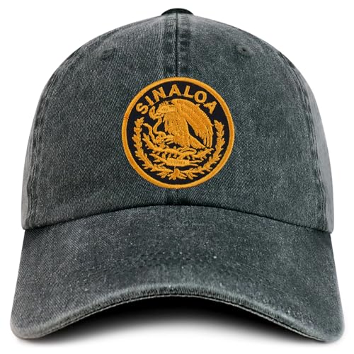 Trendy Apparel Shop Sinaloa Mexico Gold Embroidered Patch Pigment Dyed Washed Baseball Cap