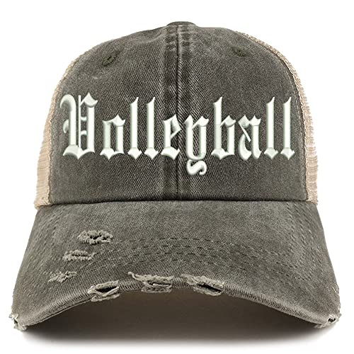 Trendy Apparel Shop Old English Volleyball Frayed Bill Trucker Mesh Back Cap