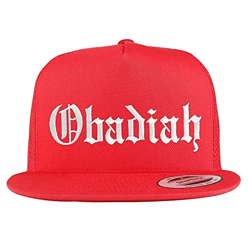 Trendy Apparel Shop Obadiah Old English 5 Panel Flatbill Trucker Cap