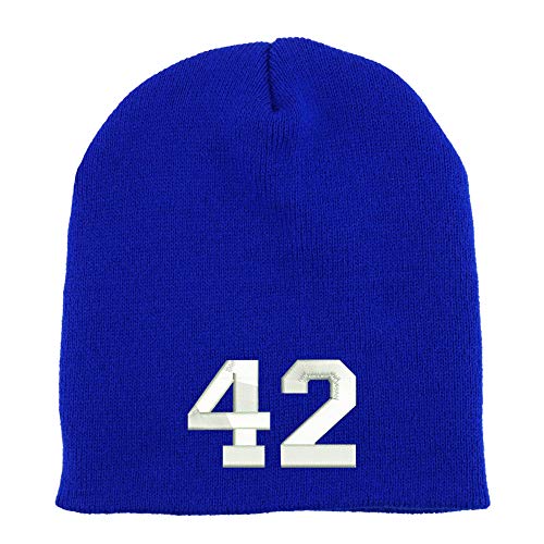 Trendy Apparel Shop Number 42 Collegiate Varsity Font Embroidered Made in USA Short Acrylic Knit Winter Beanie Hat