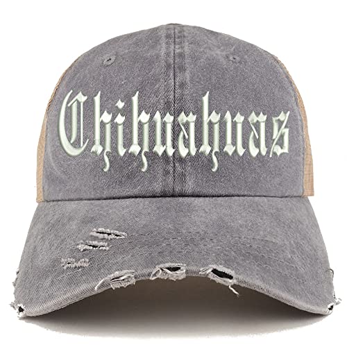 Trendy Apparel Shop Old English Chihuahuas Frayed Bill Trucker Mesh Back Cap