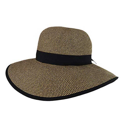 Trendy Apparel Shop UPF 50+ Grosgrain Ribbon Band Paper Braid Tweed Sun Hat