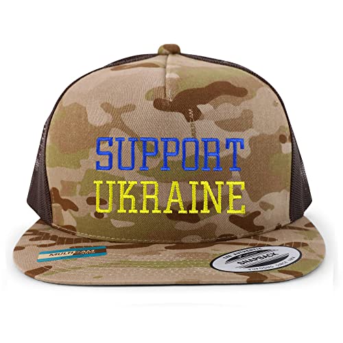 Trendy Apparel Shop Support Ukraine Embroidered 5 Panel Flatbill Trucker Cap