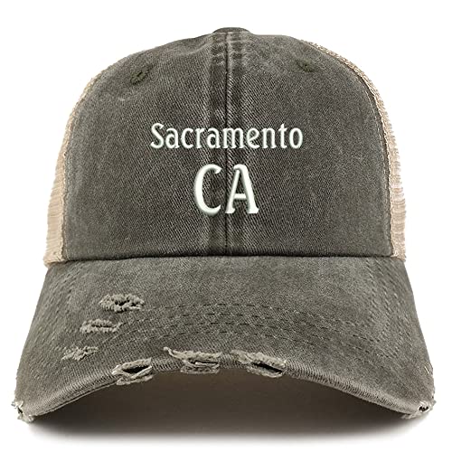 Trendy Apparel Shop Sacramento CA Embroidered Frayed Bill Trucker Mesh Back Cap