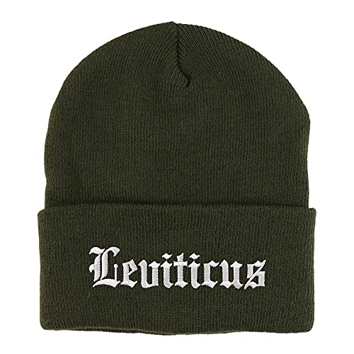 Trendy Apparel Shop Leviticus Old English Embroidered Long Cuff Beanie