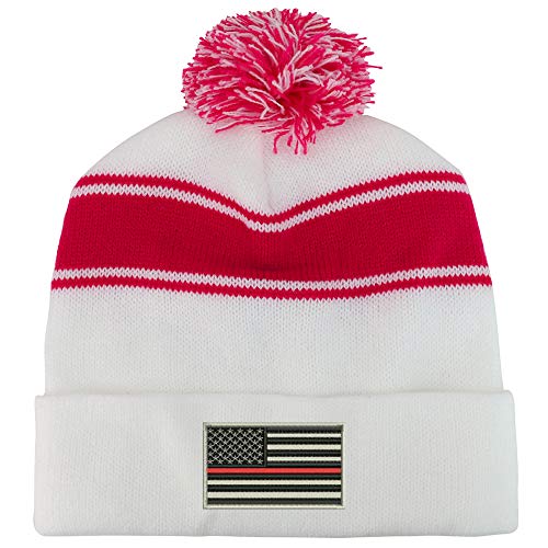 Trendy Apparel Shop USA TRL Flag Two Tone Pom Striped Long Beanie Hat