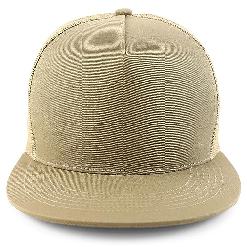 Trendy Apparel Shop Plain Structured 5 Panel Mesh Back Flat Bill Snapback Cap