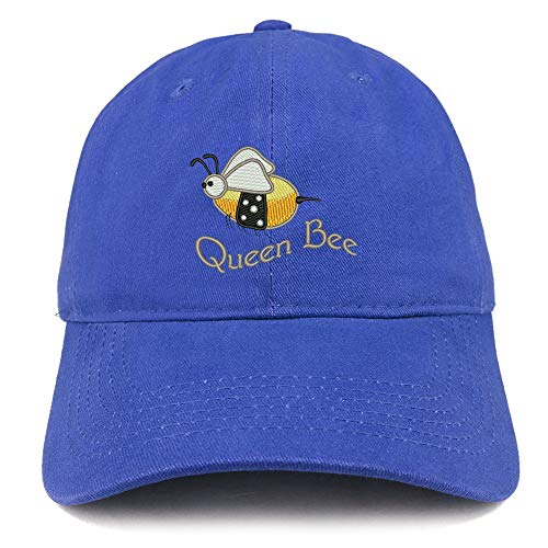 Trendy Apparel Shop Queen Bee Text Logo Embroidered Soft Crown 100% Brushed Cotton Cap