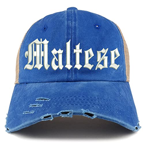 Trendy Apparel Shop Old English Maltese Frayed Bill Trucker Mesh Back Cap
